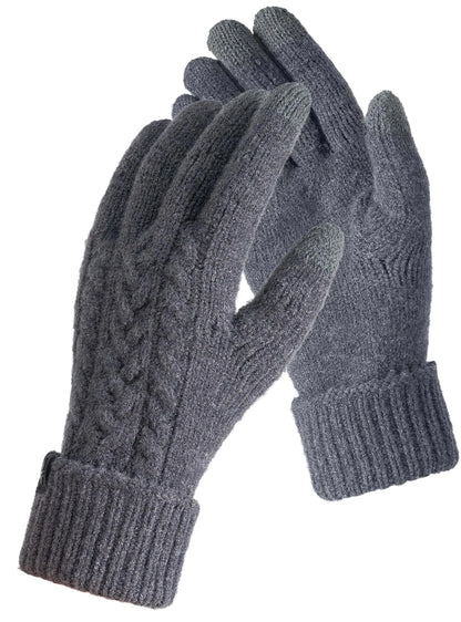 TRENDOUX Womens Gloves With Touchscreen Fingers Thermal Merino Wool Soft Skin-Friendly Jacquard Thin Knit Glove Grey