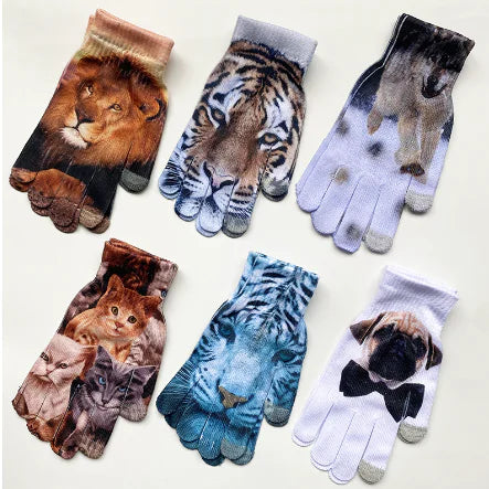 3D Pattern Digital Painting Cat Touchscreen Gloves