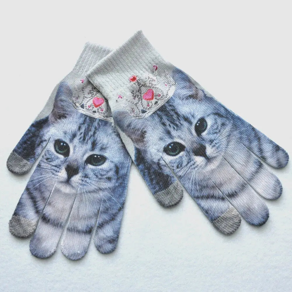 3D Pattern Digital Painting Cat Touchscreen Gloves