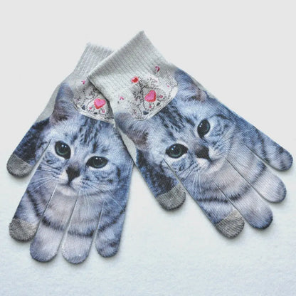 3D Pattern Digital Painting Cat Touchscreen Gloves